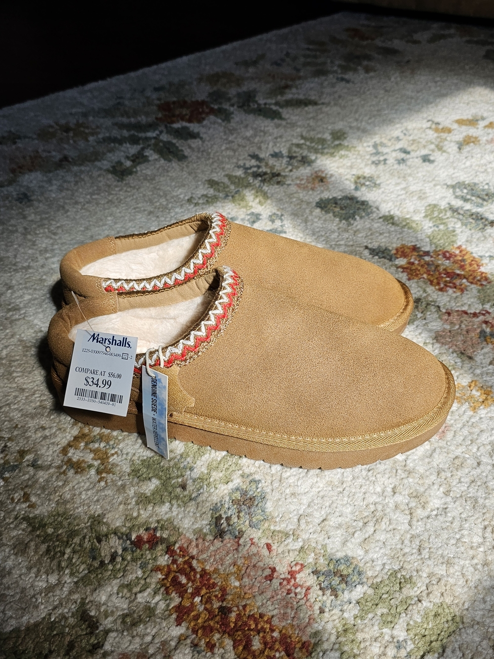Cozy Chestnut Slip-On Shearling Lined Slippers with Zig Zag Trim